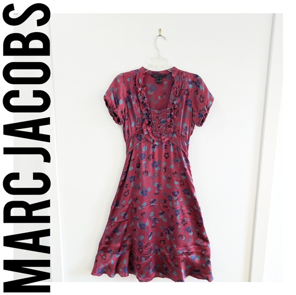 Marc Jacobs Dresses & Skirts - Marc Jacobs Merlot Ruffled  Floral Silk Dress 4